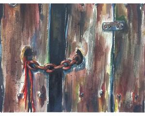 Landscape Original Chris Wakefield Watercolor Painting "Look For The Red String"